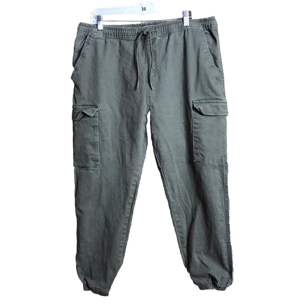 H&M Mens Cargo Army Green Pants Elastic Waist And Cuff Size XL (measures36)